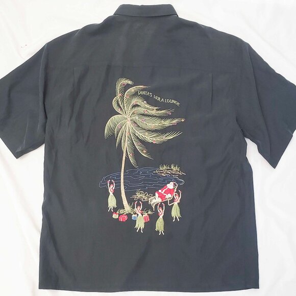 Bamboo Cay Men's Hawaiian Resting Santa in Paradise Embroidered Christmas Shirt - Picture 1 of 8